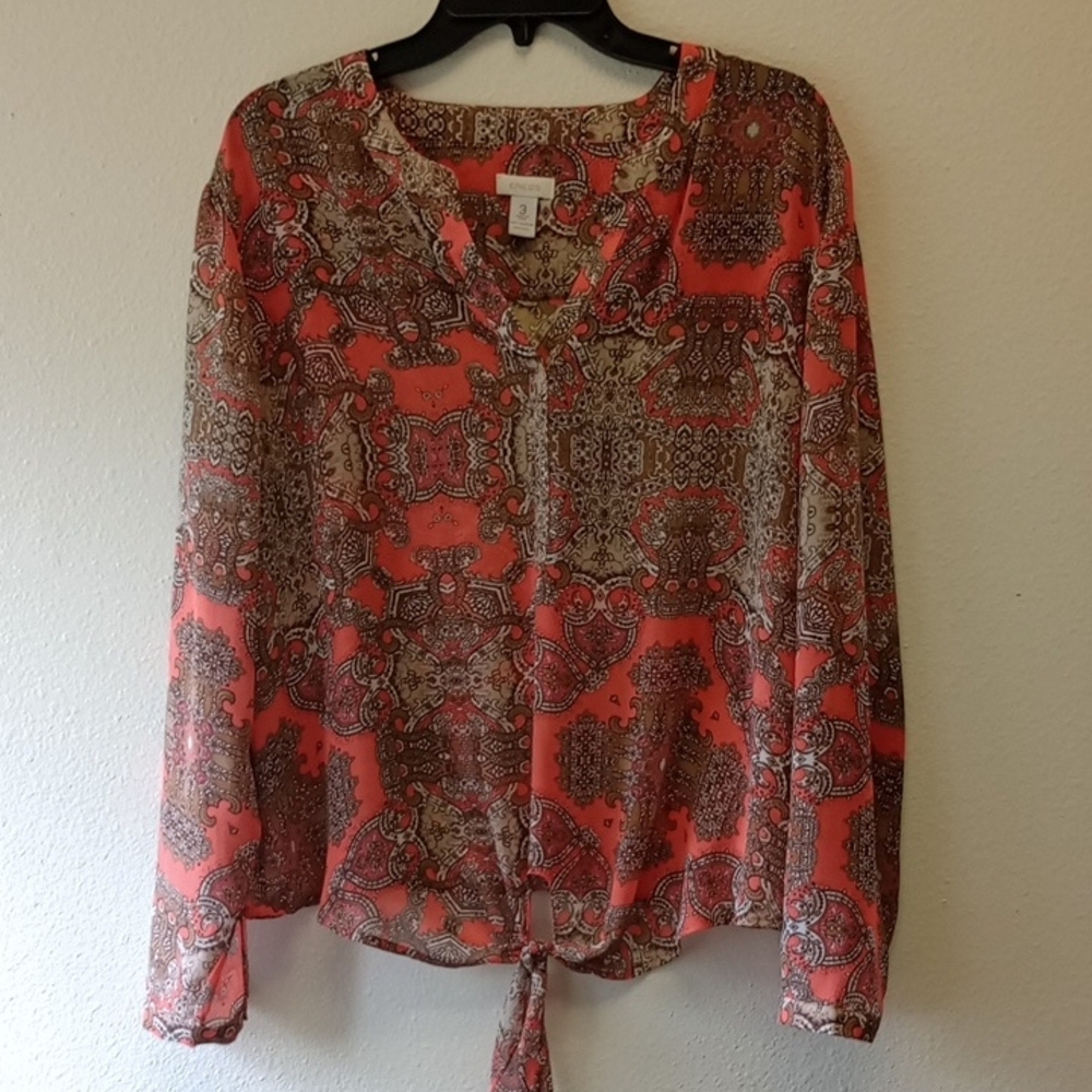 Chico's Paisley Light Wait Button Down Sheet Shirt With Front Tie Size 3